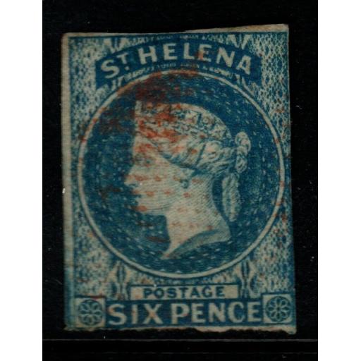 ST.HELENA SG1 1856 6d BLUE 2-3 MARGINS USED