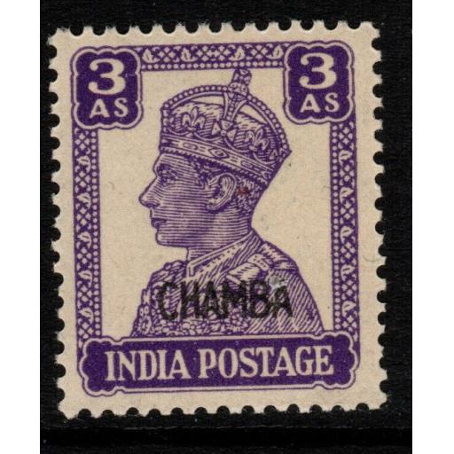 INDIA-CHAMBA SG114 1942 3a BRIGHT VIOLET MNH