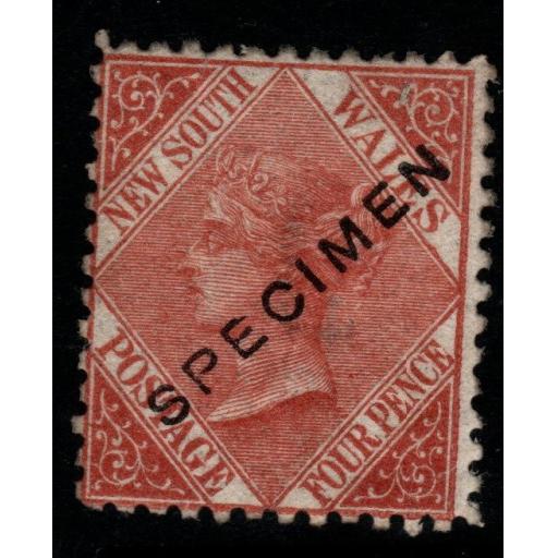 NEW SOUTH WALES SG204s 1867 4d PALE RED-BROWN SPECIMEN MTD MINT