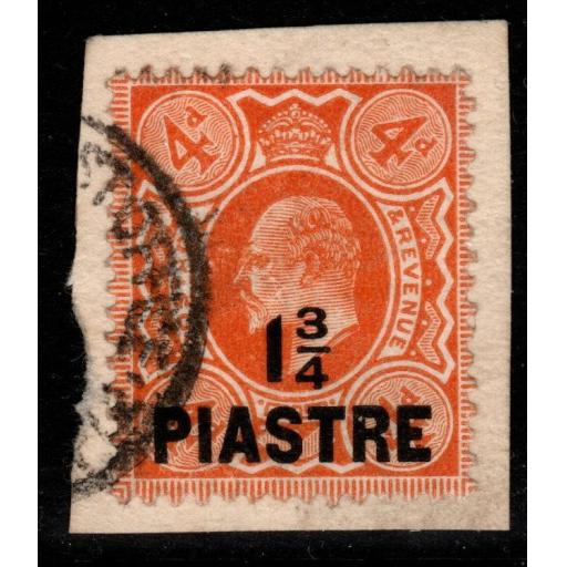 BRITISH LEVANT SG23b 1910 1¾pi on 4d THIN, POINTED 4 IN FRACTION FINE USED