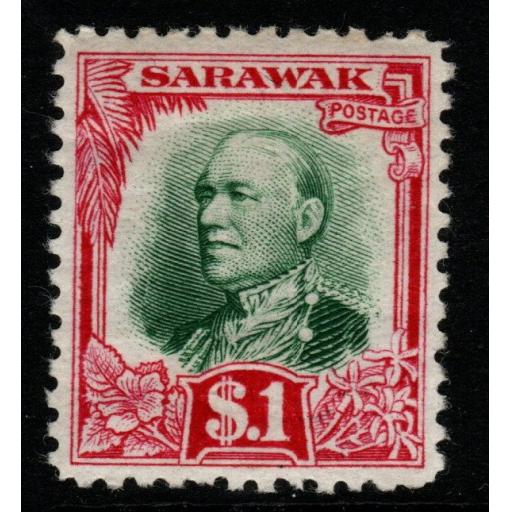 SARAWAK SG105 1932 $1 GREEN & CARMINE MTD MINT