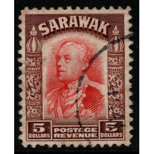 SARAWAK SG124 1934 $5 SCARLET & RED-BROWN FINE USED