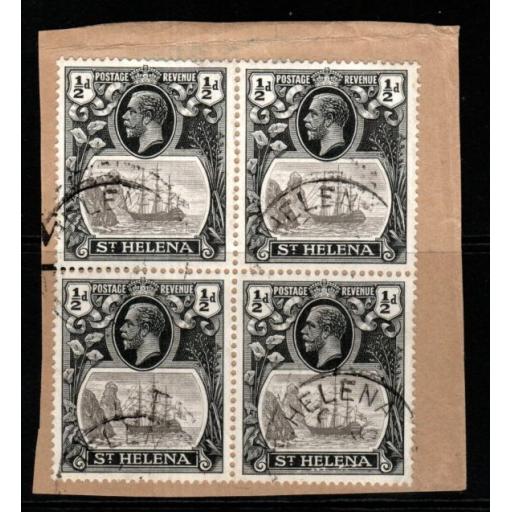 ST.HELENA SG97 1923 ½d GREY & BLACK BLOCK OF 4 FINE USED ON PIECE