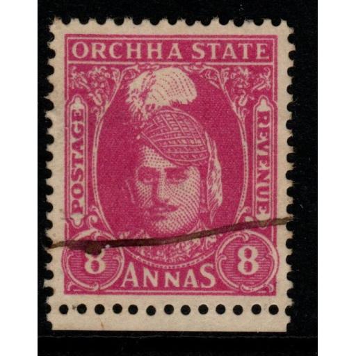 INDIA-ORCHHA SG41 1939 8a MAGENTA USED - PEN CANCEL