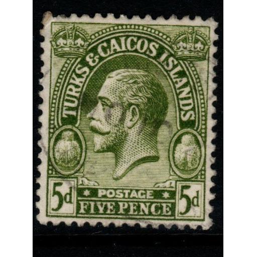 TURKS & CAICOS IS. SG170 1922 5d SAGE-GREEN FINE USED