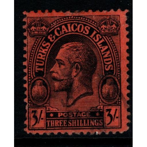 TURKS & CAICOS IS. SG175 1922 3/= BLACK/RED FINE USED