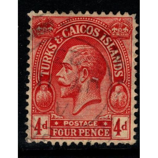 TURKS & CAICOS IS. SG169 1922 4d RED/PALE YELLOW FINE USED