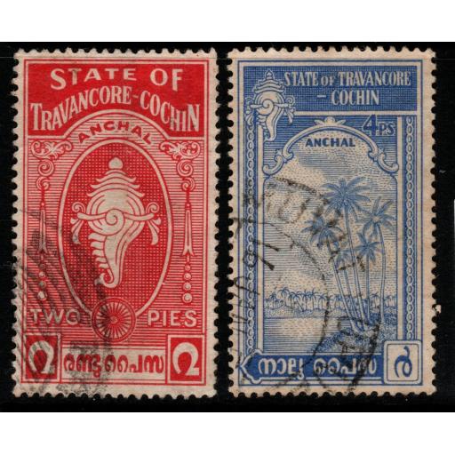 INDIA-TRAVANCORE-COCHIN SG12/3 1950 PAIR USED