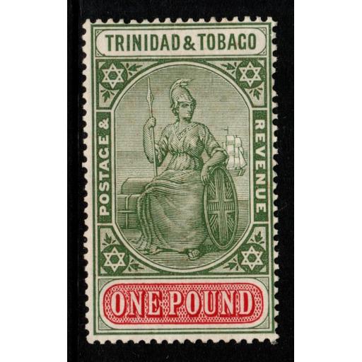 TRINIDAD & TOBAGO SG215 1921 £1 GREEN & CARMINE MTD MINT