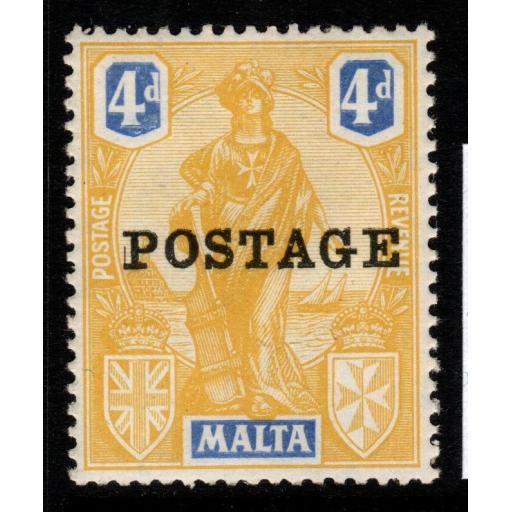 MALTA SG150 1926 4d YELLOW & BRIGHT BLUE MTD MINT