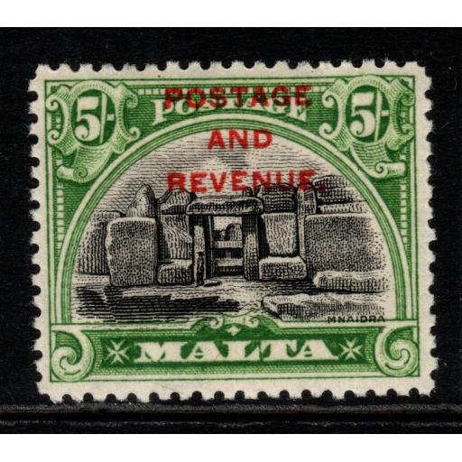 MALTA SG191 1928 5/= BLACK & GREEN MTD MINT