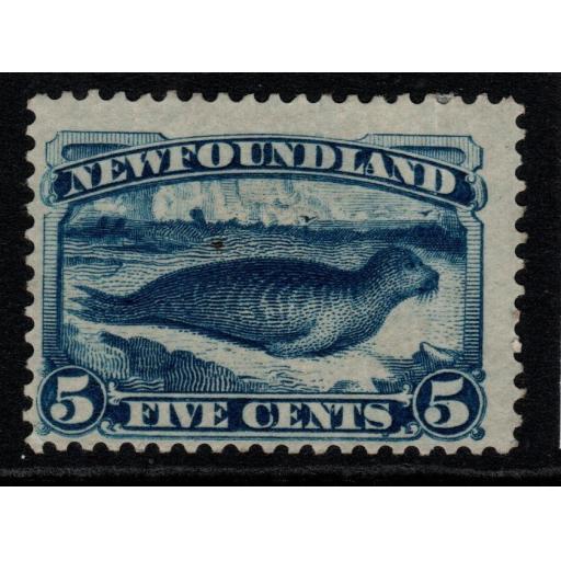 NEWFOUNDLAND SG53 1887 5c DEEP BLUE MTD MINT THINNED