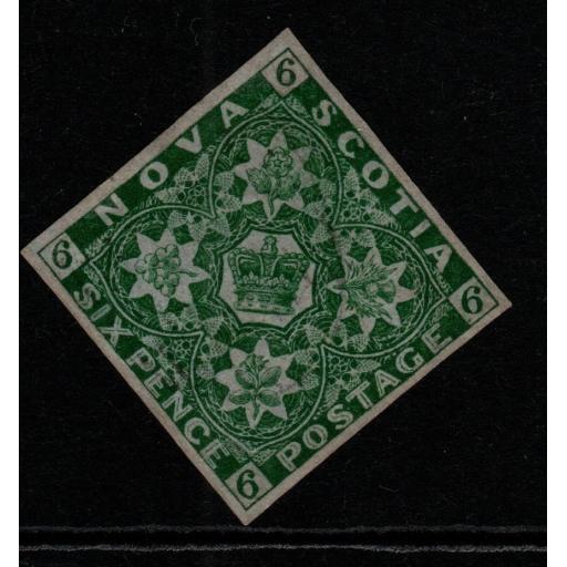 NOVA SCOTIA SG5 1851 6d YELLOW GREEN 4 MARG FINE USED