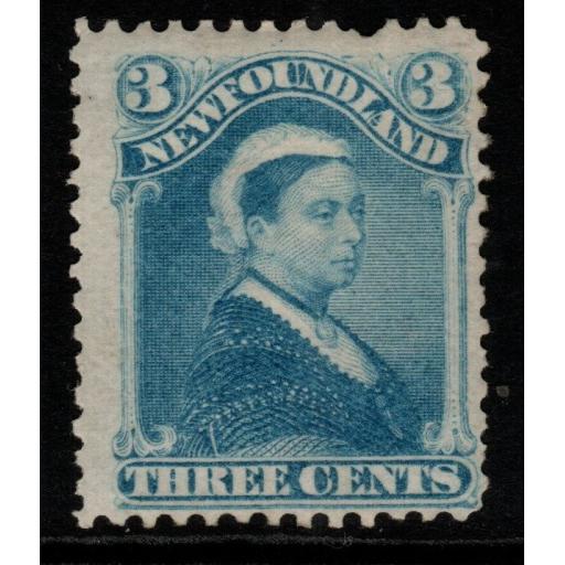 NEWFOUNDLAND SG47 1880 3c PALE DULL BLUE PULLED PERF AT TOP MTD MINT