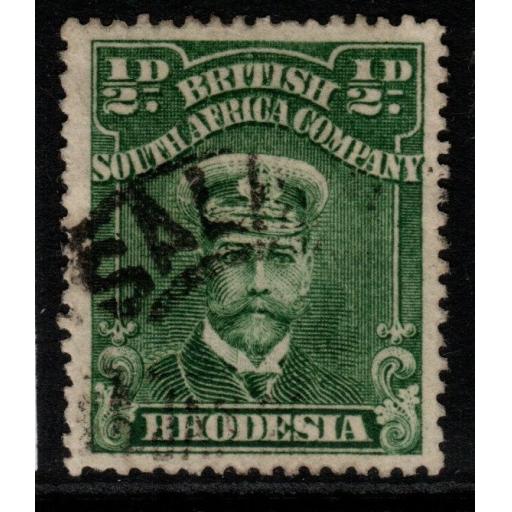 RHODESIA SG203 1913-9 ½d GREEN p15 USED
