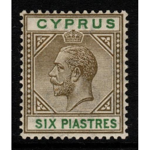 CYPRUS SG96 1923 6pi SEPIA & GREEN MTD MINT
