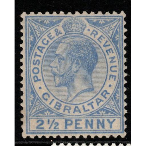 GIBRALTAR SG94 1921 2½d BRIGHT BLUE MTD MINT