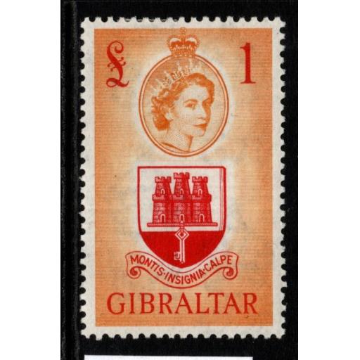 GIBRALTAR SG158 1953 £1 DEFINITIVE MTD MINT