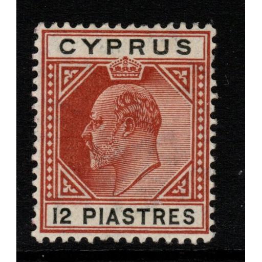 CYPRUS SG69 1906 12pi CHESTNUT & BLACK MTD MINT