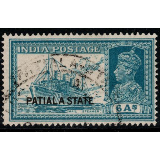 INDIA-PATIALA SG89 1937 6a TURQUOISE-GREEN FINE USED