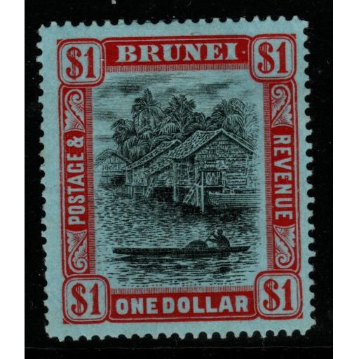 BRUNEI SG46 1912 $1 BLACK & RED/BLUE MTD MINT