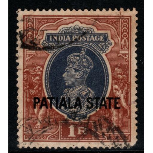 INDIA-PATIALA SG92 1937 1r GREY & RED-BROWN FINE USED