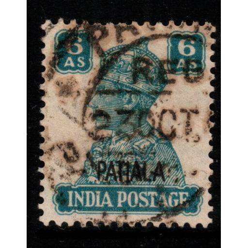 INDIA-PATIALA SG113 1944 6a TURQUOISE-GREEN USED