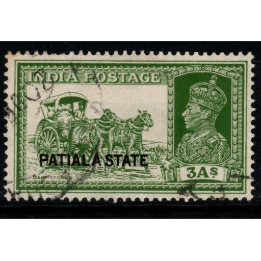 INDIA-PATIALA SG86 1937 3a YELLOW-GREEN FINE USED