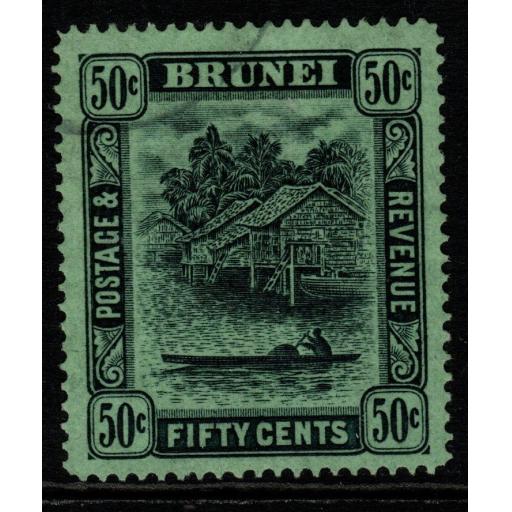 BRUNEI SG77 1931 50c BLACK/EMERALD FINE USED