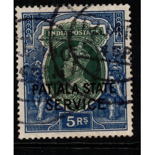 INDIA-PATIALA SGO68 1939 5r GREEN & BLUE FINE USED