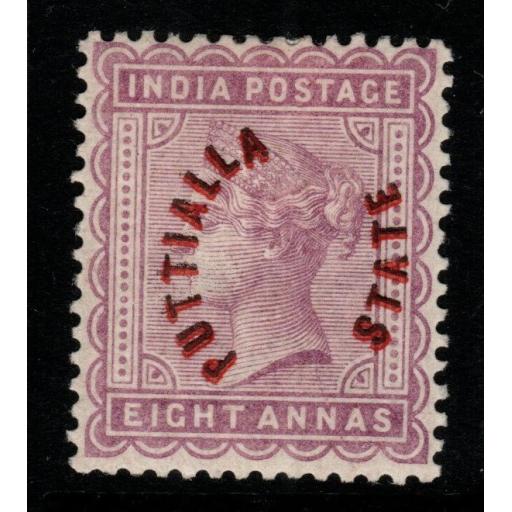 INDIA-PATIALA SG5b 1884 8a DULL MAUVE OVPT IN RED & BLACK MTD MINT