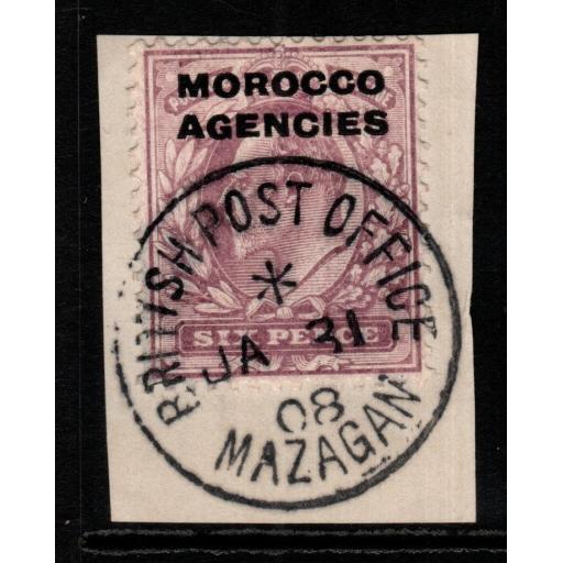 MOROCCO AGENCIES SG36 1907 6d PALE DULL PURPLE FINE USED