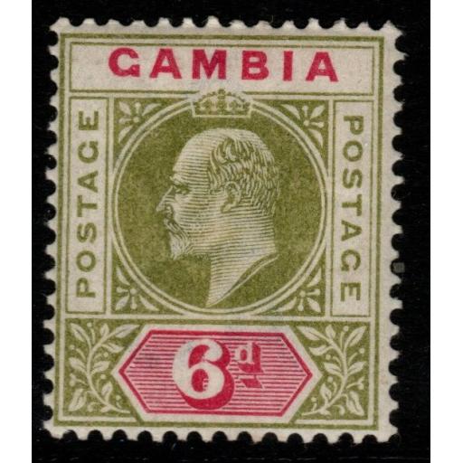 GAMBIA SG51 1902 6d PALE SAGE-GREEN & CARMINE MTD MINT