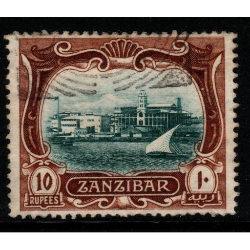 ZANZIBAR SG239 1908 10r BLUE-GREEN & BROWN FINE USED