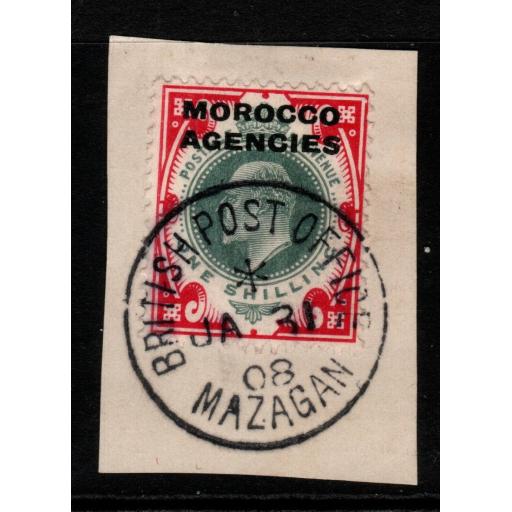 MOROCCO AGENCIES SG37 1907 1/= DULL GREEN & CARMINE FINE USED ON PIECE