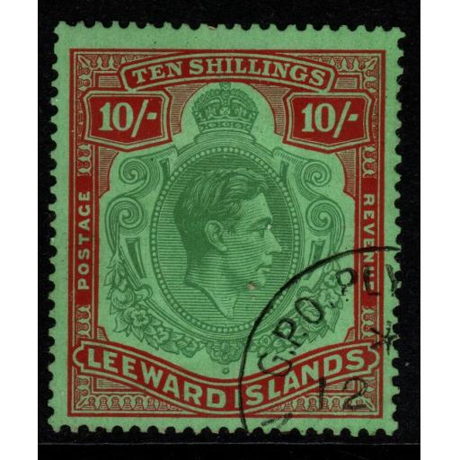 LEEWARD ISLANDS SG113b 1945 10/= GREEN & RED/GREEN ORD PAPER FINE USED