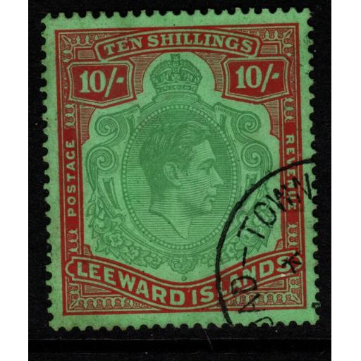 LEEWARD ISLANDS SG113c 1947 10/= DEEP GREEN & DEEP VERMILION/GREEN FINE USED