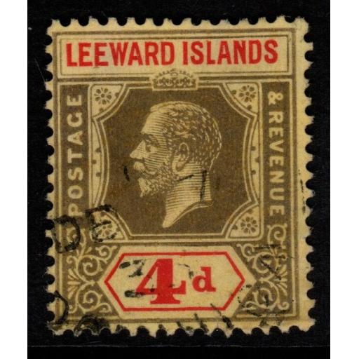 LEEWARD ISLANDS SG70 1924 4d BLACK & RED/PALE YELLOW FINE USED
