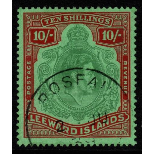 LEEWARD ISLANDS SG113 1938 10/= BLUISH-GREEN & DEEP RED/GREEN FINE USED