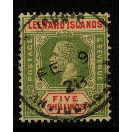 LEEWARD ISLANDS SG78 1923 5/= GREEN & RED/PALE YELLOW FINE USED
