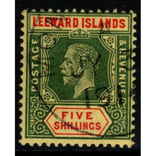 LEEWARD ISLANDS SG57a 1913 5/= GREEN & RED/YELLOW WHITE BACK FINE USED