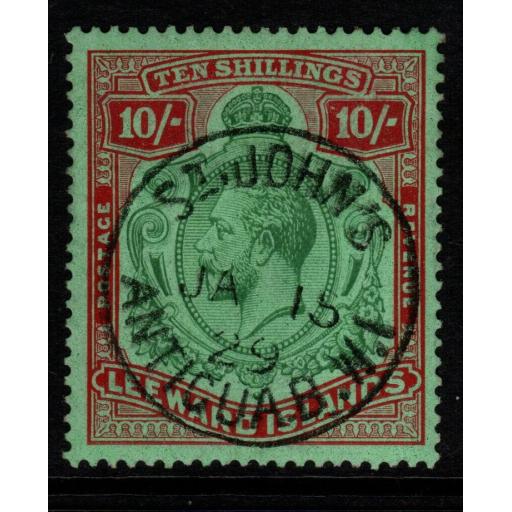 LEEWARD ISLANDS SG79 1928 10/= GREEN & RED/GREEN FINE USED