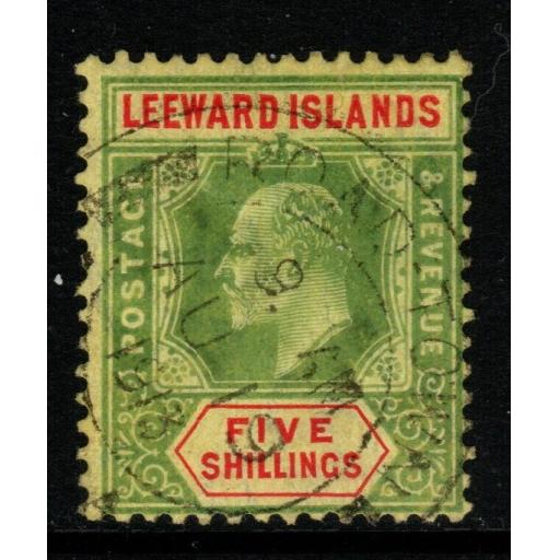 LEEWARD ISLANDS SG45 1910 5/= GREEN & RED/YELLOW FINE USED