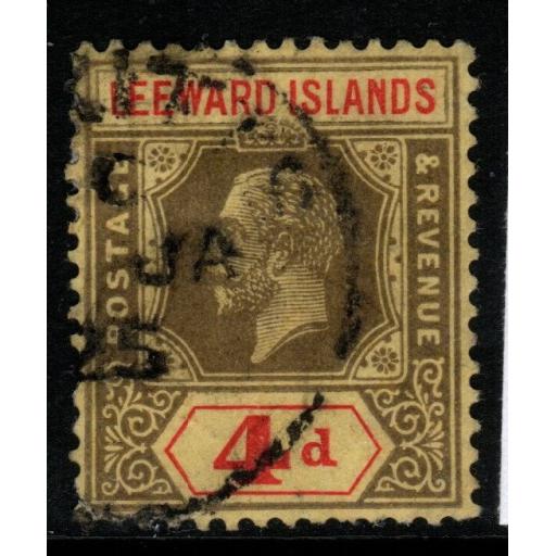 LEEWARD ISLANDS SG52 1922 4d BLACK & RED/PALE YELLOW FINE USED