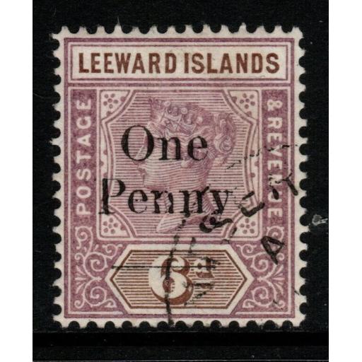 LEEWARD ISLANDS SG18 1902 1d on 6d DULL MAUVE & BROWN FINE USED