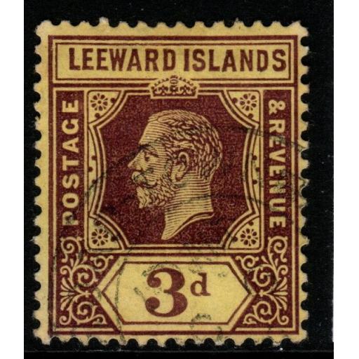 LEEWARD ISLANDS SG51a 1913 3d PURPLE/YELLOW WHITE BACK FINE USED