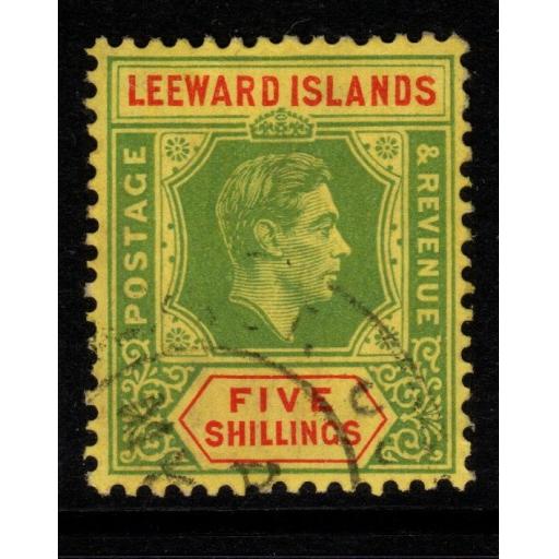 LEEWARD ISLANDS SG112b 1943 5/= GREEN & RED/YELLOW ORD PAPER FINE USED