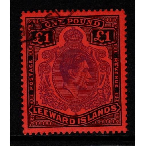 LEEWARD ISLANDS SG114c 1952 £1 VIOLET & BLACK/SCARLET FINE USED
