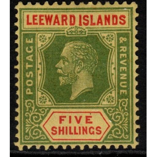 LEEWARD ISLANDS SG78 1923 5/= GREEN & RED/PALE YELLOW MTD MINT