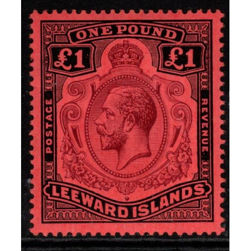 LEEWARD ISLANDS SG80 1922 £1 PURPLE & BLACK/RED MTD MINT